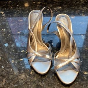 Silver strappy kitten heels